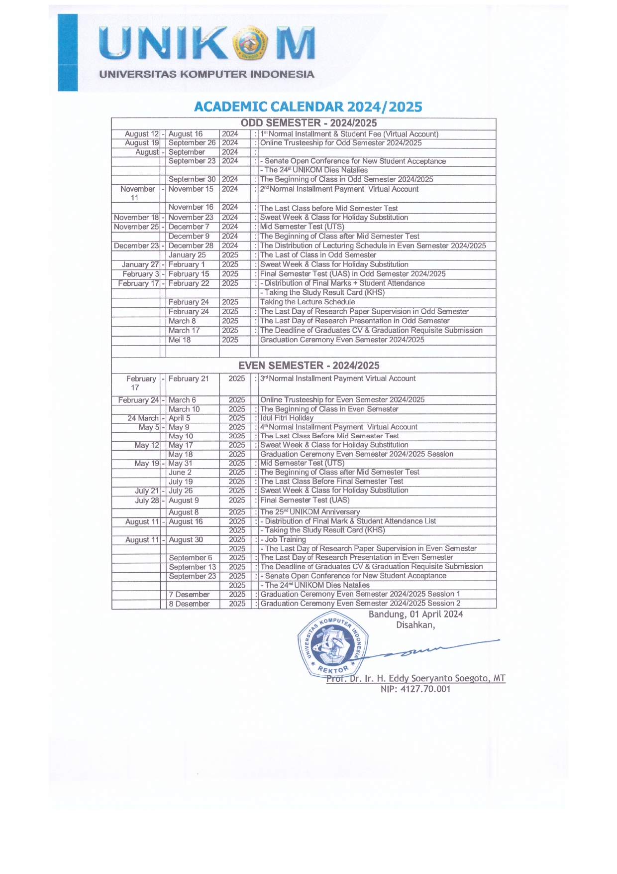 KALENDER AKADEMIK TA 2024/2025